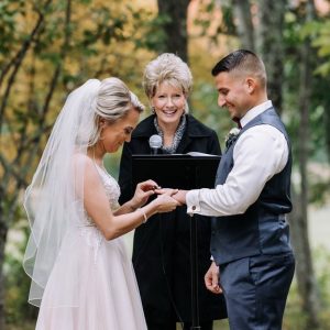 Connie with Taylor and Brandon (2) 10-7-18 Inn at Fogg Farm, Gray